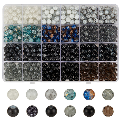 600Pcs 12 Styles Baking Painted Glass Round Bead Set DIY-FG0006-71-1