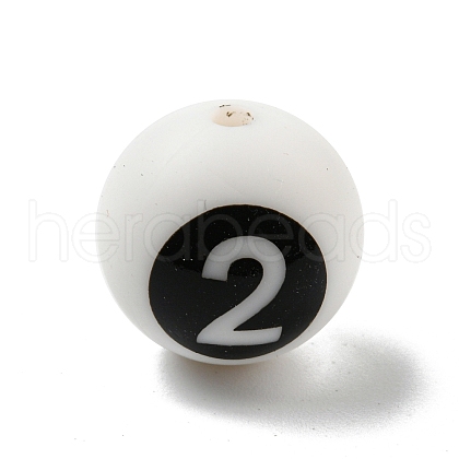 Round with Black Number 2 Silicone Focal Beads SIL-R013-01C-1