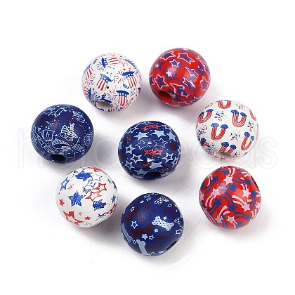 Independence Day Theme Wood European Beads WOOD-Z005-01-1