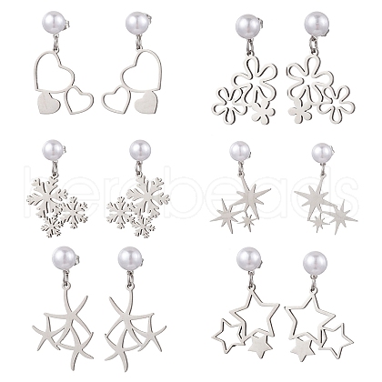 6 Pairs 6 Styles 201 Stainless Steel Stud Earrings EJEW-JE06342-1