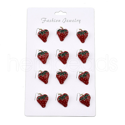 12Pcs Strawberry Enamel Pins JEWB-A033-10G-1