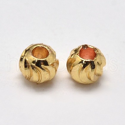 PVD Vacuum Plating Brass Corrugated Round Spacer Beads KK-I598-24G-RS-1
