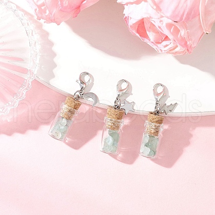 Natural Green Aventurine Chips inside Glass Wishing Bottle Pendant Decoration HJEW-JM03306-01-1