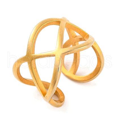 Ion Plating(IP) 304 Stainless Steel Criss Cross Open Cuff Finger Rings for Women RJEW-S414-16B-G-1