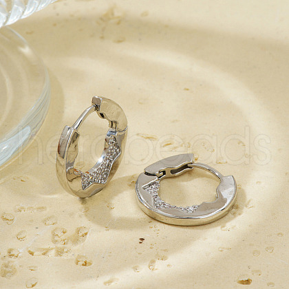 Brass Clear Cubic Zirconia Star Hoop Earrings KD9843-1-1