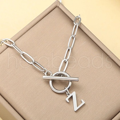 Stainless Steel Paperclip Chain Initial Necklaces with OT Clasps WGD6039-26-1