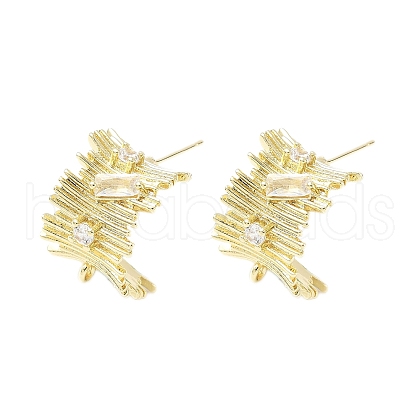 Brass Micro Pave Clear Cubic Zirconia Stud Earring Findings KK-Z106-02G-01-1