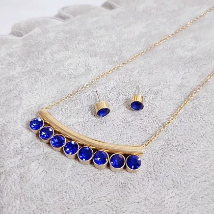 304 Stainless Steel Rhinestone Stud Earrings & Pendant Necklaces Sets FS-WG95951-11-1