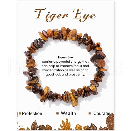 Natural Tiger Eye Chips Beaded Stretch Bracelets PW-WG309C1-05-1