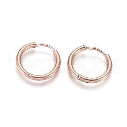 Ion Plating(IP) 304 Stainless Steel Huggie Hoop Earrings EJEW-F111A-17mm-RG-1