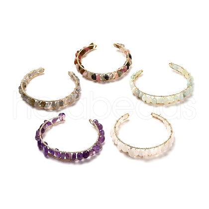 Nuggets Natural Mixed Gemstone Beads Bangle for Girl Women BJEW-JB06817-1