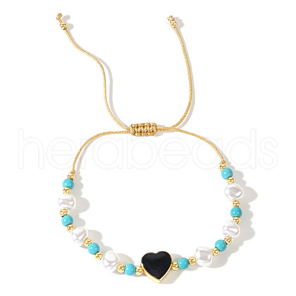 Bohemian Style Heart Plastic Pearl Beaded Braided Bead Bracelets for Women RY6765-3-1