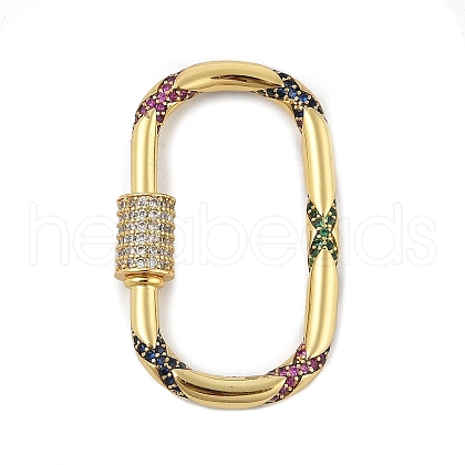 Brass Micro Pave Colorful Cubic Zirconia Keychain Clasps KK-P299-09C-G-1