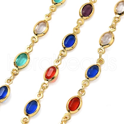Brass Glass Oval Link Chains CHC-R001-02G-02-1