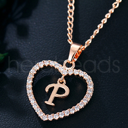 Alloy Crystal Rhinestone Heart with Initial Pendant Necklaces WGD4CFD-16-1