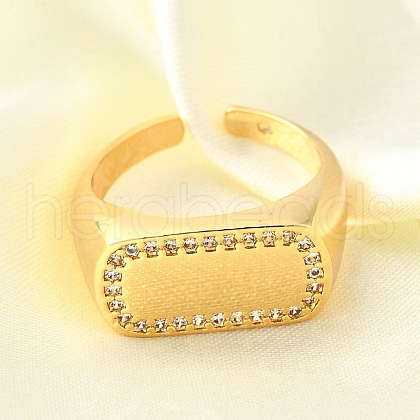 Brass Micro Pave Cubic Zirconia Adjustable Open Cuff Rings for Women RJEW-K292-08G-1
