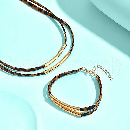 Retro Leopard Print Alloy & Imitation Leather Double Layer Bracelets & Choker Sets FS-WG4172E-01-1