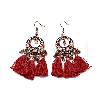 Rhinestone Donut with Tassels Dangle Earrings EJEW-E267-03RC-1
