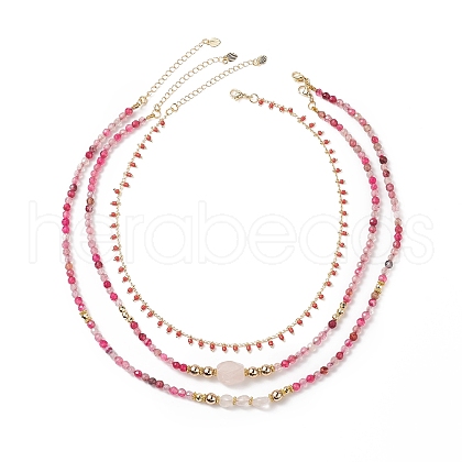 Natural Rose Quartz & Agate Beaded Necklaces Sets for Women NJEW-JN04129-1