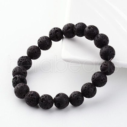 Natural Lava Rock Beads Stretch Bracelets X-BJEW-JB02411-1