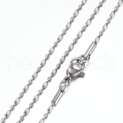 Non-Tarnish 304 Stainless Steel Oval & Disc Beaded Necklace with Lobster Claw Clasps for Men Women STAS-E443-72E-1