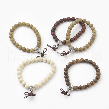 Natural Dyed Round Sandalwood Beads Stretch Bracelets BJEW-JB03844-1