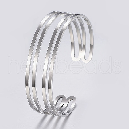 Hollow 304 Stainless Steel Wide Band Cuff Bangles BJEW-H565-01P-1