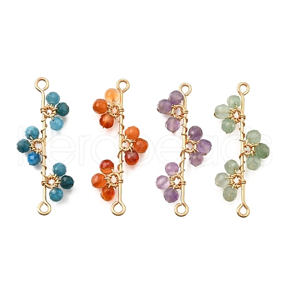 4Pcs 4 Styles Natural Green Aventurine & Apatite & Carnelian and Amethyst Faceted Round Beaded Branch Connector Charms PALLOY-TA00273-1