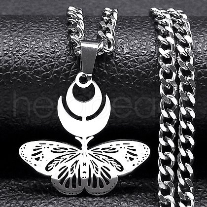 Hollow Butterfly 304 Stainless Steel Pendant Necklaces for Women NJEW-M105-08P-1