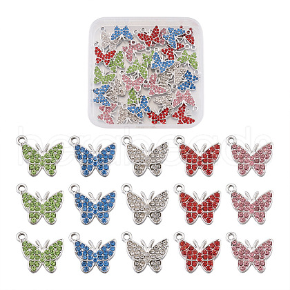30Pcs 5 Colors Zinc Alloy Butterfly Jewelry Charms FIND-TA0001-61-1