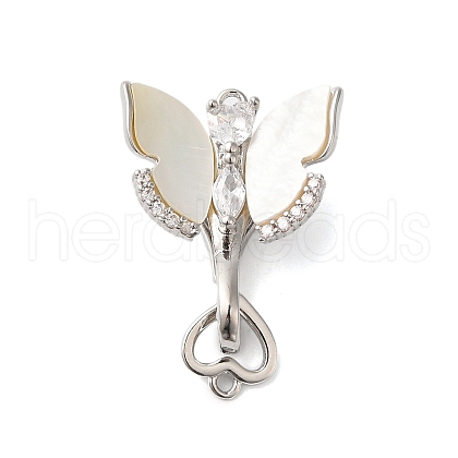 Brass Micro Pave Clear Cubic Zirconia Fold Over Clasps with Shell KK-S382-07P-1