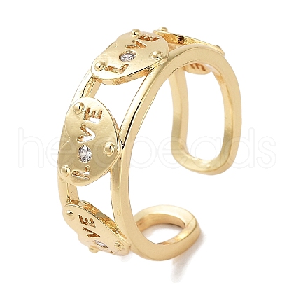 Rack Plating Brass Pave Clear Cubic Zirconia OPen Cuff Rings RJEW-M172-17G-1