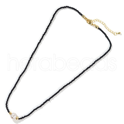 Mother's Day Jewellery Potato Naural Pearl & Brass & Glass Seed Beaded Necklaces BD0566-1-1