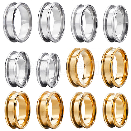 SUNNYCLUE 12Pcs 12 Styles 304 Stainless Steel Grooved Finger Ring Settings RJEW-SC0001-03-1