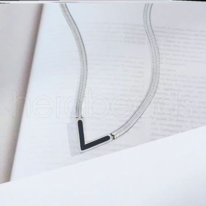 Letter V 304 Stainless Steel with Natural Shell Pendant Necklaces FS-WGFDEEC-04-1
