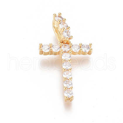 Golden Plated Brass Micro Pave Clear Cubic Zirconia Pendants ZIRC-L093-01T-1