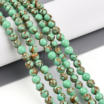 Synthetic Gold Line Turquoise Beads Strands G-A255-A03-04B-1