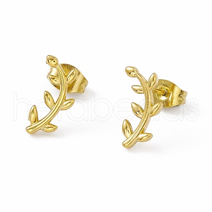 PVD Vacuum Plating 304 Stainless Steel Tiny Leafy Branch Stud Earrings for Women EJEW-P212-11G-1
