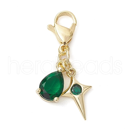 Star & Teardrop Brass Micro Pave Cubic Zirconia Pendant Decorations HJEW-JM02066-02-1