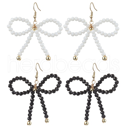 Bowknot Glass Beads Dangle Earrings for Women EJEW-JE06077-1