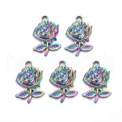 201 Stainless Steel Flower Pendants STAS-S119-060-1