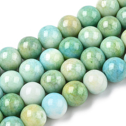 Opaque Crackle Glass Round Beads Strands GLAA-T031-10mm-01R-1