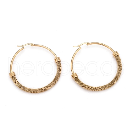 304 Stainless Steel Mesh Hoop Earrings EJEW-O096-09F-G-1