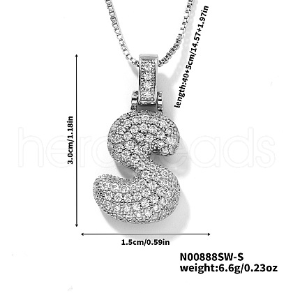 Elegant Brass Micro Pave Clear Cubic Zirconia 3D Initial Necklaces DV4415-42-1