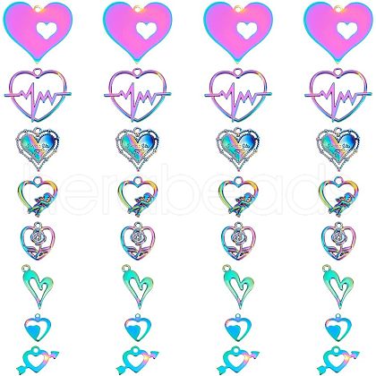 Unicraftale 32Pcs 8 Style  Valentine's Day Ion Plating(IP) 201 Stainless Steel & Alloy Pendants STAS-UN0039-03-1
