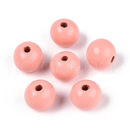 Spray Painted Round Natural Schima Wood Beads WOOD-A018-14mm-27-1