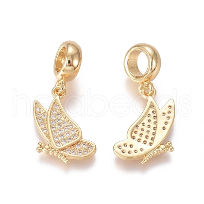 Brass Micro Pave Clear Cubic Zirconia European Dangle Charms ZIRC-I036-23G-1