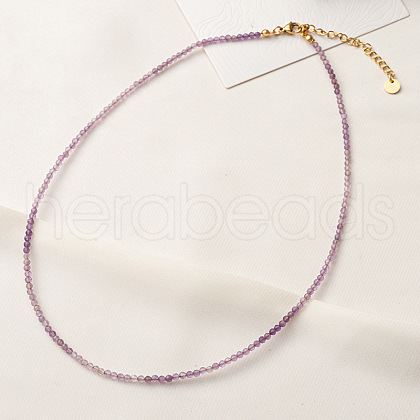 Natural Amethyst Faceted Round Beaded Necklaces GJ4349-1-1