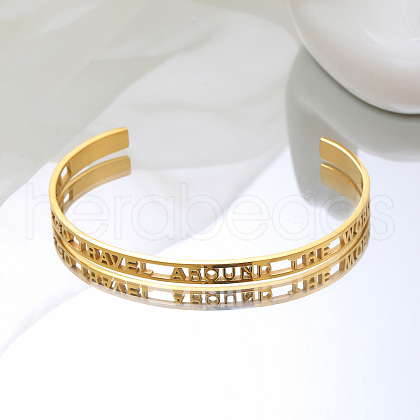 Stylish Stainless Steel Hollow Letter Open Cuff Bangles for Women's Daily Wear MU1994-1-1