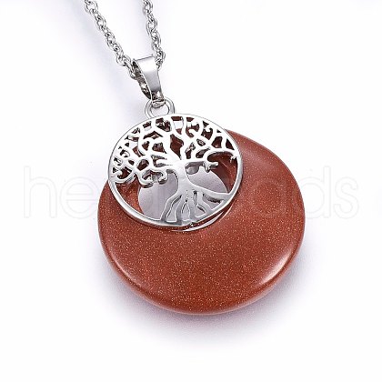 Synthetic Goldstone Flat Round Pendants G-I357-A11-1